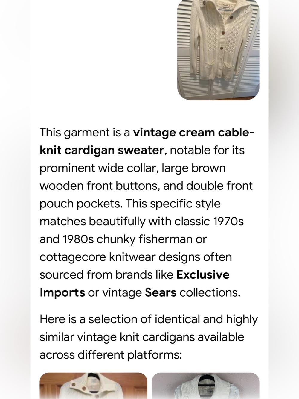 #3221*”18x 33” Cream Cable-Knit Button-Up Women's Sweater Cardigan - Picture 5 of 17